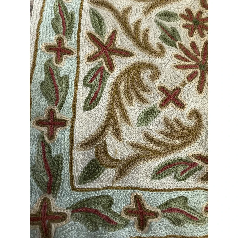 Vintage Handmade Kashmir Crewel Embroidery Rug Wall Hanging Chain Stitch 34